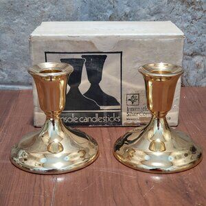 Vintage International Silver Company Console Candlesticks Electroplated 24 KT Go